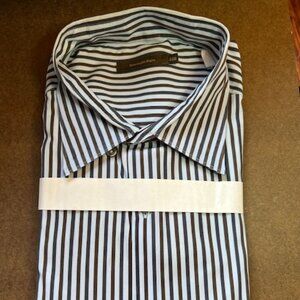 Ermenegildo Zegna Men's Shirt, 2XB, Blue/Brown Stripe